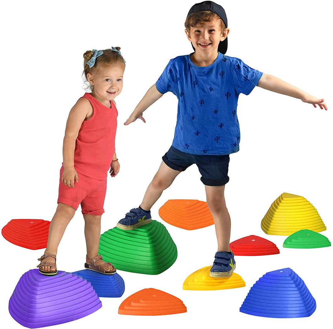 Stepping Stones - Kid Friendly Balance Blocks - 11 Piece Set Slip Resistant Durable Rubber Teaches Kids Balance and Coordination